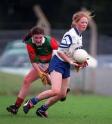6 September 1998; Martina O'Ryan of Waterford  in against Helena Lohan of Mayo during the Bank of Ireland Ladies Football Championship Semi-Final match between Mayo and Waterford at Fraher Field in Dungarvan, Waterford. Photo by Ray McManus/Sportsfile