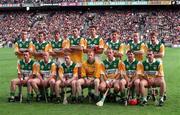 13 September 1998; The Offaly team The Offaly team, back row; from left, Kevin Martin, Johnny Pilkington, Michael Duignan, Kevin Kinahan, Gary Hanniffy, Hubert Rigney, Joe Errity, and Brian Whelahan. Front row; Billy Dooley, John Troy, Simon Whelahan, Stephen Byrne, Joe Dooley, Martin Hanamy, and Johnny Dooley before the Guinness All-Ireland Senior Hurling Championship Final match between Kilkenny and Offaly at Croke Park in Dublin. Photo by Brendan Moran/Sportsfile