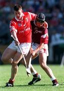 20 September 1998; Seán O'Farrell of Cork in action against Padraic Walshe of Galway during the All-Ireland U21 Hurling Championship Final match between Cork and Galway at Semple Stadium in Thurles, Tipperary. Photo by David Maher/Sportsfile