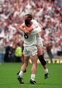 2 August 1998; Kildare's Glenn Ryan and Niall Buckley, 8, celebrate after the Bank of Ireland Leinster Senior Football Championship Final match between Kildare and Meath at Croke Park in Dublin. Photo by David Maher/Sportsfile