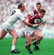 27 September 1998; Niall Finnegan of Galway is tackled by Willie McCreery of Kildare during the Bank of Ireland All-Ireland Senior Football Championship Final match between Kildare and Galway at Croke Park in Dublin. Photo by Brendan Moran/Sportsfile