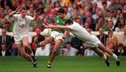 2 August 1998; Nigel Nestor of Meath in action against John Finn and Niall Buckley, right, of Kildare during the Bank of Ireland Leinster Senior Football Championship Final match between Kildare and Meath at Croke Park in Dublin. Photo by Ray McManus/Sportsfile