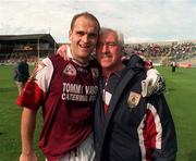 23 August 1998; Galway captain Ray Silke with physio Mick Byrne after the Bank of Ireland All-Ireland Senior Football Championship Semi-Final match between Derry and Galway at Croke Park in Dublin. Photo by David Maher/Sportsfile