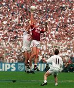 27 September 1998; Seán Ó Domhnaill of Galway gets to the ball ahead of Niall Buckley of Kildare during the Bank of Ireland All-Ireland Senior Football Championship Final match between Kildare and Galway at Croke Park in Dublin. Photo by David Maher/Sportsfile