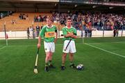 22 August 1998; Kerry players Shane Harty, left, and team captain Conor Flaherty before the All Ireland Under-21 'B' hurling Final match between Kerry and Kildare at Croke Park in Dublin. The game was postponed due to a protest on the pitch by Offaly supporters due to the amount of time played in their Guinness All-Ireland Senior Hurling Championship Semi-Final defeat to Clare in the previous game. Photo by Ray McManus/Sportsfile