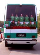 2 June 2002; The Republic of Ireland team bus, showing a picture displaying only ten players, with Roy Keane taken out, prior to a Republic of Ireland training session in Chiba, Japan. Photo by David Maher/Sportsfile