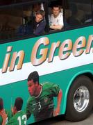 2 June 2002; Republic of Ireland players Matt Holland, left, and Kevin Kilbane leave on the team coach following a Republic of Ireland training session in Chiba, Japan. Photo by David Maher/Sportsfile