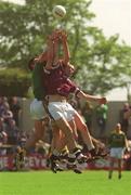 2 June 2002; Westmeath's Paul Conway, front, and Rory O'Connell contests the high ball against Meath's John Cullinane during the Bank of Ireland Leinster Senior Football Championship Quarter-Final match between Meath and Westmeath at O'Moore Park in Portlaoise, Laois. Photo by Matt Browne/Sportsfile