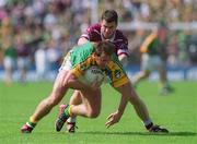2 June 2002; Darren Fay of Meath in action against Westmeath's Dessie Dolan during the Bank of Ireland Leinster Senior Football Championship Quarter-Final match between Meath and Westmeath at O'Moore Park in Portlaoise, Laois. Photo by Pat Murphy/Sportsfile