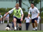3 June 2002; Steve Staunton and Ian Harte during a Republic of Ireland training session in Chiba, Japan. Photo by David Maher/Sportsfile