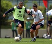 3 June 2002; Gary Kelly, and Ian Harte during a Republic of Ireland training session in Chiba, Japan. Photo by David Maher/Sportsfile