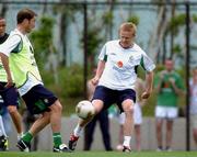 3 June 2002; Damien Duff, right, and Kenny Cunningham during a Republic of Ireland training session in Chiba, Japan. Photo by David Maher/Sportsfile