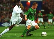 16 May 2002; Damien Duff of Republic of Ireland in action against Joseph Yobo of Nigeria during the International Friendly match between Republic of Ireland and Nigeria at Lansdowne Road in Dublin. Photo by Damien Eagers/Sportsfile
