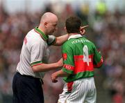 2 June 2002; Mayo manager Pat Holmes gives instructions to Gary Ruane during the Bank of Ireland Connacht Senior Football Championship Semi-Final match between Mayo and Galway at MacHale Park in Castlebar, Mayo. Photo by Ray McManus/Sportsfile
