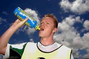 23 May 2002; Damien Duff takes a break during a Republic of Ireland squad training session at Ada Gym in Susupe, Saipan, Northern Mariana Islands. Photo by David Maher/Sportsfile