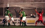 9 October 1999; Republic of Ireland players, from left, Gary Breen, Denis Irwin, goal-keeper Alan Kelly and Steve Staunton react following a late equaliser by Macedonia's Goran Stavrevski during the UEFA European Championships Qualifier match between FYR Macedonia and Republic of Ireland at the City Stadium in Skopje, Macedonia. Photo by Damien Eagers/SportsfilŽ