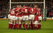 25 May 2002; The Munster team gather together in a huddle before their the Heineken Cup Final match against Leicester Tigers at the Millennium Stadium in Cardiff, Wales. Photo by Brendan Moran/Sportsfile