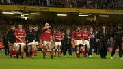 25 May 2002; Munster players and officials leave the field following their side's defeat during the Heineken Cup Final match between Leicester Tigers and Munster at the Millennium Stadium in Cardiff, Wales. Photo by Brendan Moran/Sportsfile