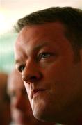 23 May 2002; Munster captain Mick Galwey listens to questions from the media during a press conference at the Millennium Stadium in Cardiff, Wales, ahead of their Heineken Cup Final match against Leicester Tigers on 25 May. Photo by Brendan Moran/Sportsfile