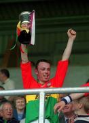 2 June 2002; Carlow captain Willie Hickie lifts the cup following his side's victory during their Leinster U21 B Hurling Championship Final match against Westmeath at O'Moore Park in Portlaoise, Laois. Photo by Matt Browne/Sportsfile