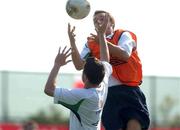 7 June 2002; David Connolly, right, and Robbie Keane, challenge for the ball as players play Gaelic Football during a Republic of Ireland training session in Chiba, Japan. Photo by David Maher/Sportsfile