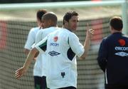 7 June 2002; Robbie Keane points the way during a Republic of Ireland training session in Chiba, Japan. Photo by David Maher/Sportsfile