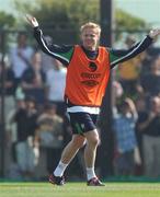 7 June 2002; Damien Duff celebrates scoring a goal during a Republic of Ireland training session in Chiba, Japan. Photo by David Maher/Sportsfile