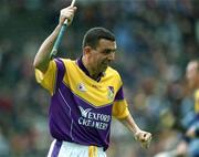 9 June 2002; Wexford captain Larry O'Gorman celebrates scoring his side's first goal during the Guinness Leinster Senior Hurling Championship Semi-Final match between Wexford and Dublin at Semple Stadium in Thurles, Tipperary. Photo by Aoife Rice/Sportsfile