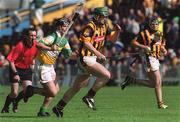 9 June 2002; Henry Shefflin of Kilkenny races clear of Offaly's Hubert Rigney during the Guinness Leinster Senior Hurling Championship Semi-Final match between Kilkenny and Offaly at Semple Stadium in Thurles, Tipperary. Photo by Ray McManus/Sportsfile