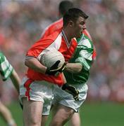 9 June 2002; Shane McDermott of Fermanagh in action against Armagh's Diarmaid Marsden during the Bank of Ireland Ulster Senior Football Championship Semi-Final match between Armagh and Fermanagh at St TiernachÕs Park in Clones, Monaghan. Photo by Damien Eagers/Sportsfile