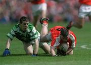 9 June 2002; Ronan Clarke of Armagh in action against Barry Owens of Fermanagh during the Bank of Ireland Ulster Senior Football Championship Semi-Final match between Armagh and Fermanagh at St TiernachÕs Park in Clones, Monaghan. Photo by Damien Eagers/Sportsfile