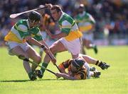9 June 2002; Peter Barry of Kilkenny in action against Kevin Martin, left, and Rory Hanniffy of Offaly during the Guinness Leinster Senior Hurling Championship Semi-Final match between Kilkenny and Offaly at Semple Stadium in Thurles, Tipperary. Photo by Aoife Rice/Sportsfile