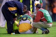 9 June 2002; Offaly's Stephen Brown receives attention from the Offaly medical staff during the Guinness Leinster Senior Hurling Championship Semi-Final match between Kilkenny and Offaly at Semple Stadium in Thurles, Tipperary. Photo by Aoife Rice/Sportsfile