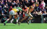 9 June 2002; Richard Mullally of Kilkenny in action against Gary Hanniffy of Offaly during the Guinness Leinster Senior Hurling Championship Semi-Final match between Kilkenny and Offaly at Semple Stadium in Thurles, Tipperary. Photo by Ray McManus/Sportsfile