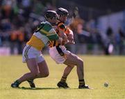 9 June 2002; Kilkenny's Noel Hickey is tackled by Stephen Brown of Offaly during the Guinness Leinster Senior Hurling Championship Semi-Final match between Kilkenny and Offaly at Semple Stadium in Thurles, Tipperary. Photo by Aoife Rice/Sportsfile