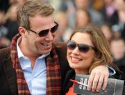 26 December 2011; Actress Leigh Arnold and her partner Steve Davies enjoy the day's racing. Leopardstown Christmas Racing Festival 2011, Leopardstown Racecourse, Leopardstown, Dublin. Picture credit: Ray McManus / SPORTSFILE