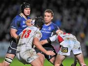 26 December 2011; Luke Fitzgerald, Leinster, is tackled by Mike Allen, left, and Robbie Diack, Ulster. Celtic League, Leinster v Ulster, RDS, Ballsbridge, Dublin. Picture credit: David Maher / SPORTSFILE