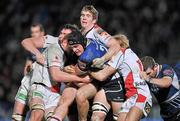 26 December 2011; Rhys Ruddock, Leinster, is tackled by Chris Farrell and Chris Cochrane, right, Ulster. Celtic League, Leinster v Ulster, RDS, Ballsbridge, Dublin. Picture credit: David Maher / SPORTSFILE