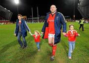 26 December 2011; John Hayes, Munster, after the game with his wife Fiona and daughters Roisin, age 2, left, and Sally, age 5. Celtic League, Munster v Connacht, Thomond Park, Limerick. Picture credit: Diarmuid Greene / SPORTSFILE