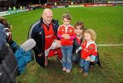 26 December 2011; John Hayes, Munster, after the game with his wife Fiona and daughters Sally, age 5, left, and Roisin, age 2. Celtic League, Munster v Connacht, Thomond Park, Limerick. Picture credit: Diarmuid Greene / SPORTSFILE