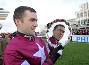 28 December 2011; Jockey Brian O'Connell after winning the Topaz Fort Leney Novice Steeplechase with Last Instalment. Leopardstown Christmas Racing Festival 2011, Leopardstown Racecourse, Leopardstown, Dublin. Picture credit: Matt Browne / SPORTSFILE