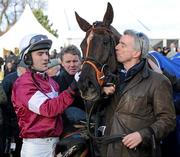 28 December 2011; Last Instalment, with owner Michael O'Leary and jockey Brian O'Connell after winning the Topaz Fort Leney Novice Steeplechase. Leopardstown Christmas Racing Festival 2011, Leopardstown Racecourse, Leopardstown, Dublin. Picture credit: Matt Browne / SPORTSFILE