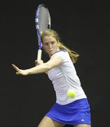 30 December 2011; Sinead Lohan, Tramore, Co. Waterford, in action against Jenny Claffey, Elm Park, Co. Dublin, during their Women's Singles semi-final. National Indoor Tennis Championship Semi-Finals, David Lloyd Riverview, Clonskeagh, Dublin. Photo by Sportsfile