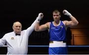 31 May 2017; Dean Gardiner, Clonmel, is adjudged the winner by referee Dominic O'Rourke, after defeating Martin Keenan, Rathkeale, in their 91+kg Super-Heavy Weight IABA Box-Off for the European Championships at the National Stadium in Dublin. Photo by Piaras Ó Mídheach/Sportsfile