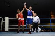 31 May 2017; Dean Gardiner, Clonmel, right, after defeating Martin Keenan, Rathkeale, in their 91+kg Super-Heavy Weight IABA Box-Off for the European Championships at the National Stadium in Dublin. Photo by Piaras Ó Mídheach/Sportsfile