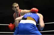 31 May 2017; Martin Keenan, Rathkeale, left, in action against Dean Gardiner, Clonmel, during their 91+kg Super-Heavy Weight IABA Box-Off for the European Championships at the National Stadium in Dublin. Photo by Piaras Ó Mídheach/Sportsfile