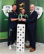 1 June 2017; Eleanor Ryan-Doyle from Peamount United is presented with her Continental Tyres Women's National League Player of the Month award for March 2017 by Republic of Ireland women's manager Colin Bell and Tom Dennigan from Continental Tyres at FAI HQ, Abbotstown, Dublin 15.  Photo by Matt Browne/Sportsfile