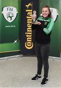 1 June 2017; Eleanor Ryan-Doyle from Peamount United with her Continental Tyres Women's National League Player of the Month award for March 2017 at FAI HQ, Abbotstown, Dublin 15.  Photo by Matt Browne/Sportsfile