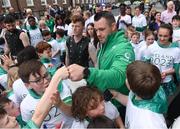 1 June 2017; Ireland's Cian Healy greets children in attendance at the IRFU Rugby World Cup 2023 Bid Submission at World Rugby House in Dublin. Photo by Sam Barnes/Sportsfile