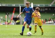 31 May 2017; Rían McConnell of St Patrick's NS, Co Meath, in action against Aaron Kennedy of Scoil Bhríde, Co Monaghan, during the SPAR FAI Primary School 5s National Finals at Aviva Stadium, in Lansdowne Rd, Dublin 4. Photo by Sam Barnes/Sportsfile